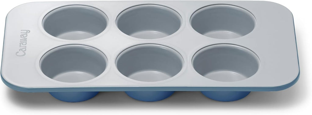 Caraway Nonstick Ceramic 6 Cup Muffin Pan – Non-Toxic, PTFE & PFOA Free – Oven Safe – Aluminized Steel Core – Small Muffin Pan for Baking Cupcakes, Muffins & More - Slate