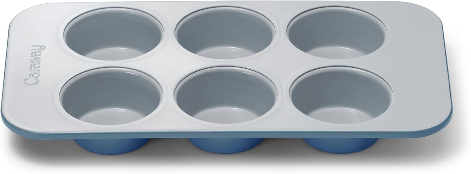 Caraway Nonstick Ceramic 6 Cup Muffin Pan – Non-Toxic, PTFE & PFOA Free – Oven Safe – Aluminized Steel Core – Small Muffin Pan for Baking Cupcakes, Muffins & More - Slate
