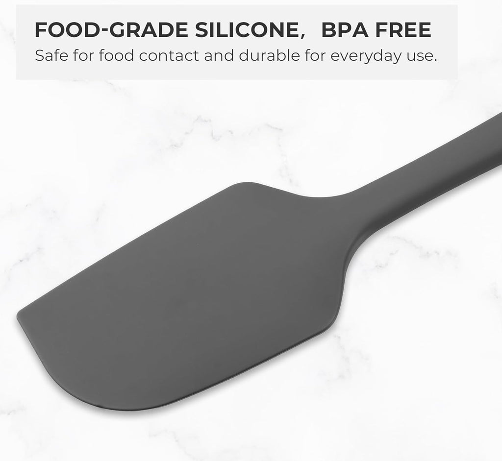 Elihome Skinny Silicone Spoonula - Non-Stick Heat Resistant Silicone Scraper Spatula for Mixing, Serving, Scraping, Stirring, and More - 11 Inch, Dark Grey