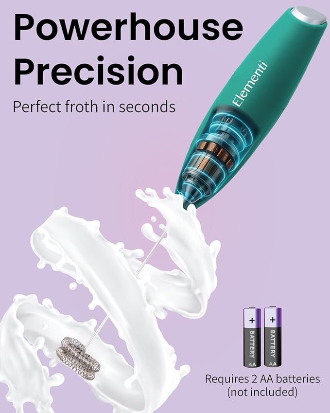 Elementi Matcha Whisk - Electric Milk Frother & Drink Mixer Handheld - Matcha Frother Wand - Protein Mixer & Electric Whisk For Coffee - Make Creamy Lattes at Home (Emerald Green)