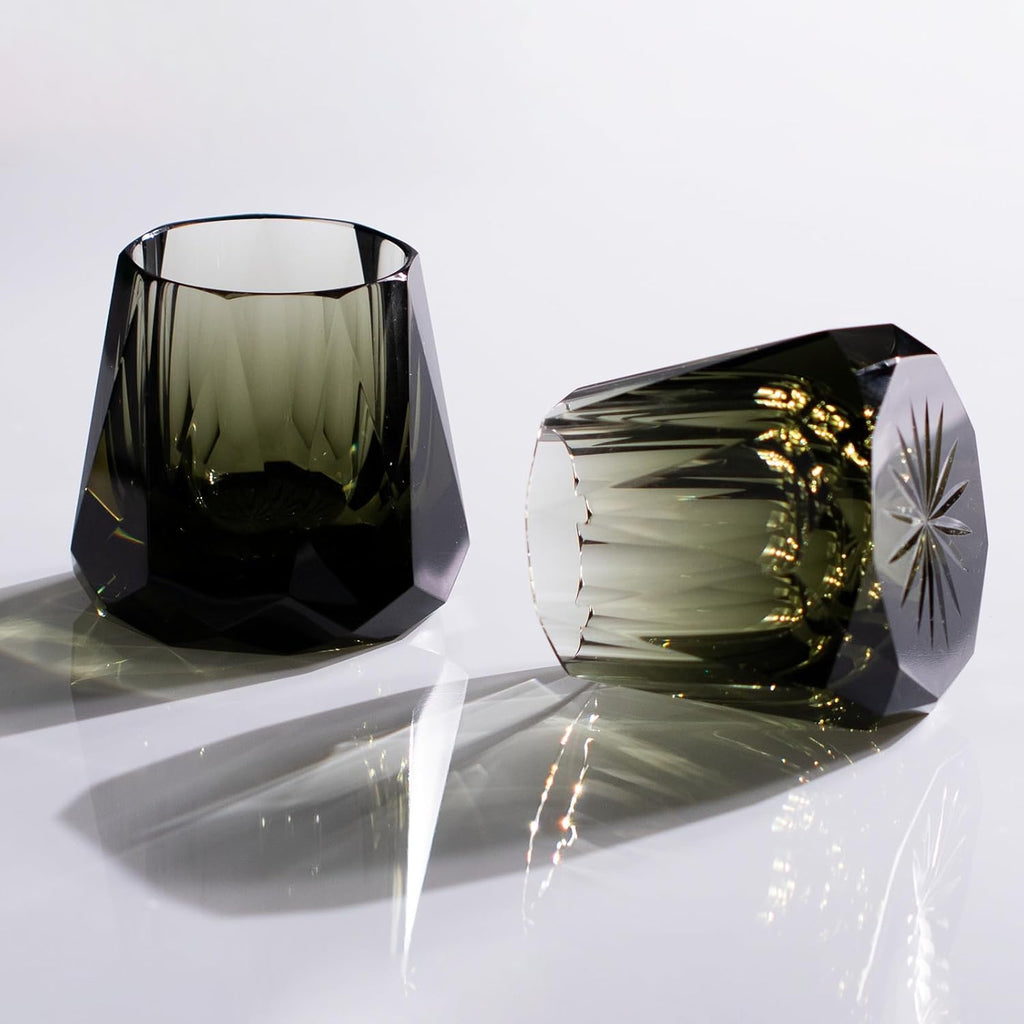 KAMMAK Crystal Whiskey Glasses Set of 2, 5.3oz Old Fashioned Glasses Stemless, Hand Blown Colored Cocktail Glasses, Engagement Gifts for Couples, Women, Men