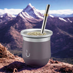 BALIBETOV Yerba Mate Cup – Vacuum Insulated Stainless Steel Gourd with Silicone Cover & Non-Slip Base – Includes 2 Bombillas & Cleaning Brush – Unique Design, Easy to Clean