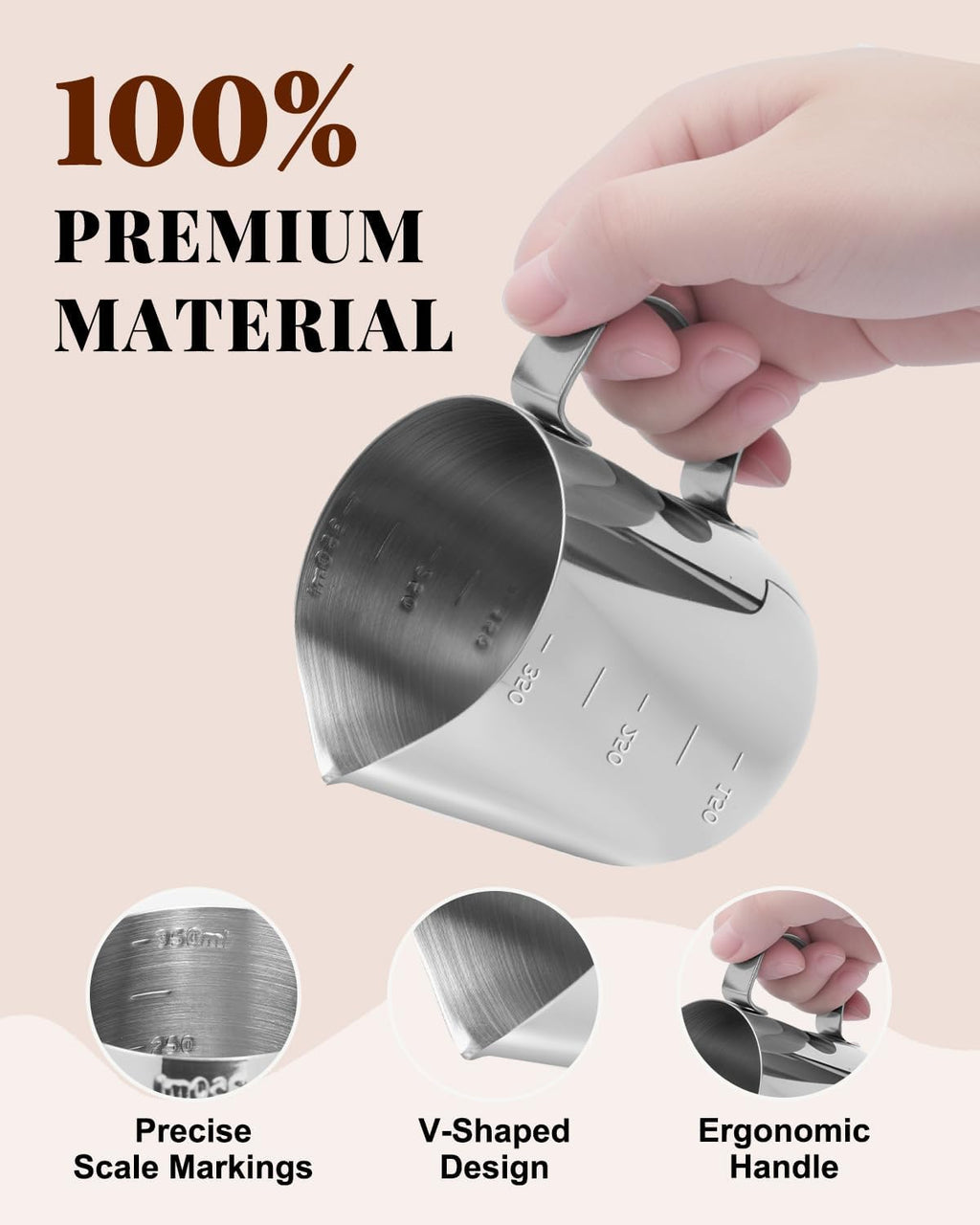 Milk Frothing Pitcher 350ml/12oz Steaming Pitchers Stainless Steel Milk Cappuccino Coffee with Decorating Art Pen, Powder Shaker, 16 Pieces Coffee Decorating Stencils