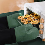 sungwoo Extra Long Silicone Oven Mitts, Heat Resistant Oven Gloves with Quilted Liner Non-Slip Textured Grip Perfect for BBQ, Baking and Cooking - 1 Pair 14.6 Inch Midnight Green & Black