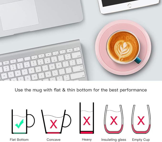Smart Coffee Warmer, BESTINNKITS Auto On/Off Gravity-Induction Mug Warmer for Office Desk Use, Candle Wax Cup Warmer Heating Plate (Up to 131F/55C) (Pink)