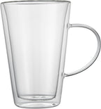 Restaurantware-Forma Professional 13.5 oz Double Wall Glass Mugs, 2 Insulated Coffee Mugs With Handle - Dishwashable, Reusable, Clear Glass Beverage Cups, Freezable, For Hot Or Cold Beverages