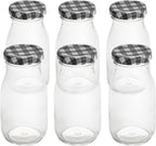 Restaurantware-French Countryside 6 Ounce Glass Bottles, 10 Durable Juice Bottles - With Black Plaid Lid, Dishwashable, Clear Glass Countryside Bottle, For Hot And Cold Beverages