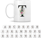 Retreez Initial A-Z Floral Botanical Bouquet Alphabet Monogrammed Monogram Mug 11 Oz Ceramic Tea Coffee Mugs - Appreciation Thank You Wedding Birthday Gifts for her friend coworker sister - T Initial