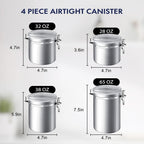 ENLOY 4-Piece Stainless Steel Airtight Food Storage Canister Set with Clear Lid, Containers Sets for Kitchen Counter for Sugar, Flour, Tea, Candy, Cookie, Spice, 28/32/38/65 oz