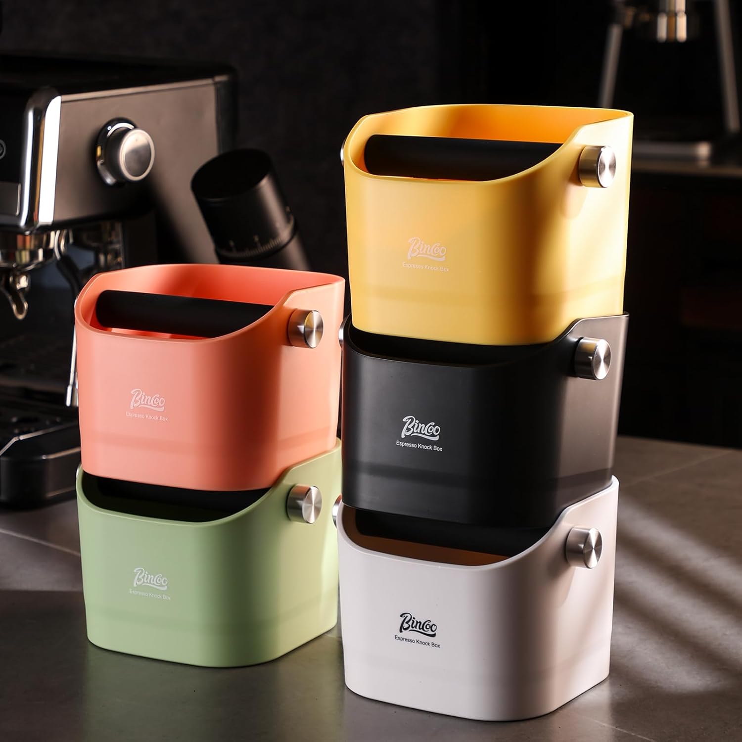 Espresso Knock Box - Bincoo Pink1.2L Large Espresso Machine Knock Box for Espresso, Barista Style Coffee Knock Box for Grounds with Removable Shock Anti-Slip Base. (Pink)