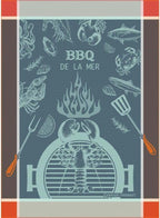 Garnier Thiebaut BBQ De La Mer Bleu (Blue Sea BBQ) French Kitchen Towel 22"x30", Cotton, Jacquard