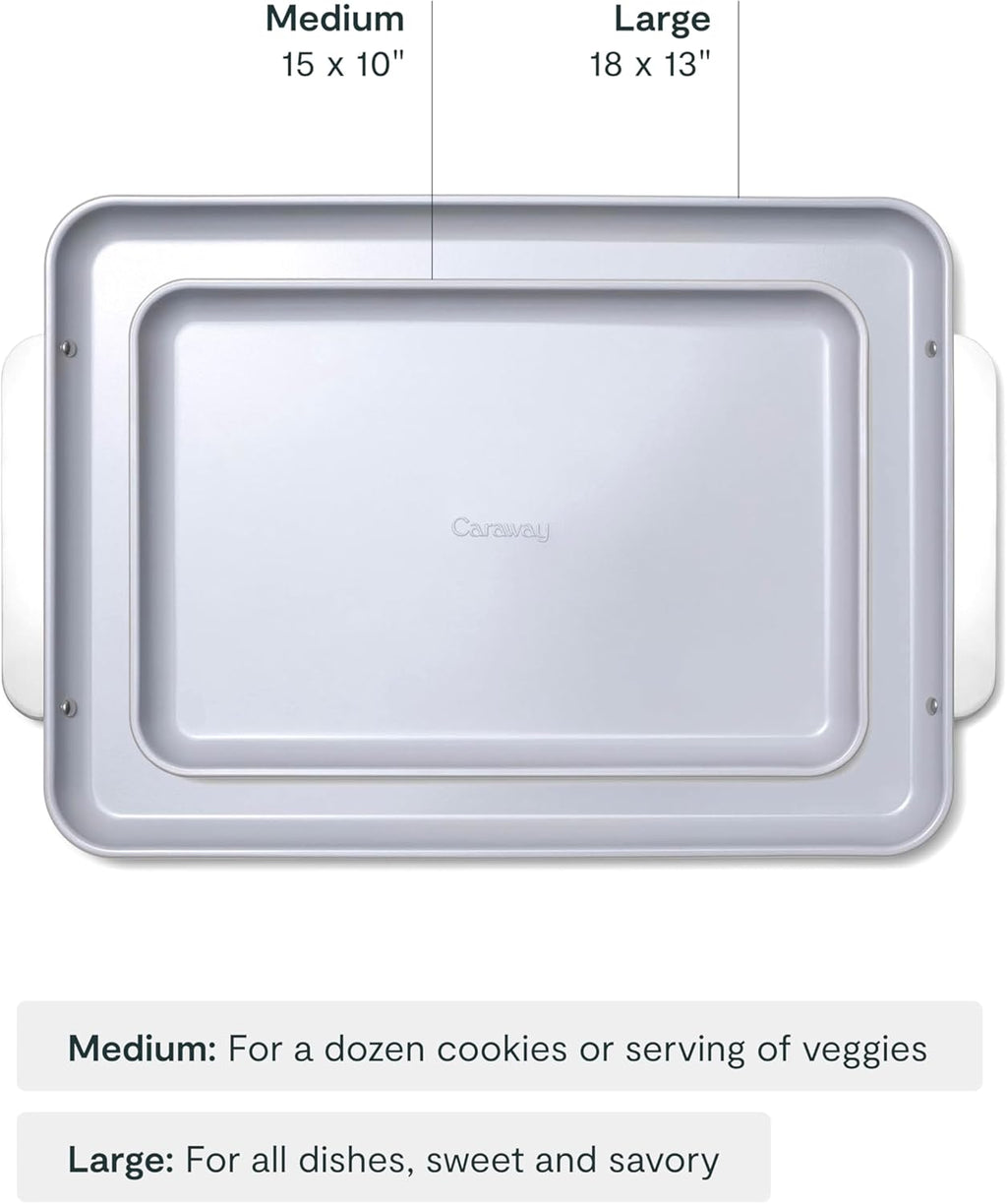 Caraway Non-Stick Ceramic Baking Sheet Duo - Naturally Slick Ceramic Coating - Non-Toxic, PTFE & PFOA Free - 18 x 13" Large & 15 x 10" Medium - White