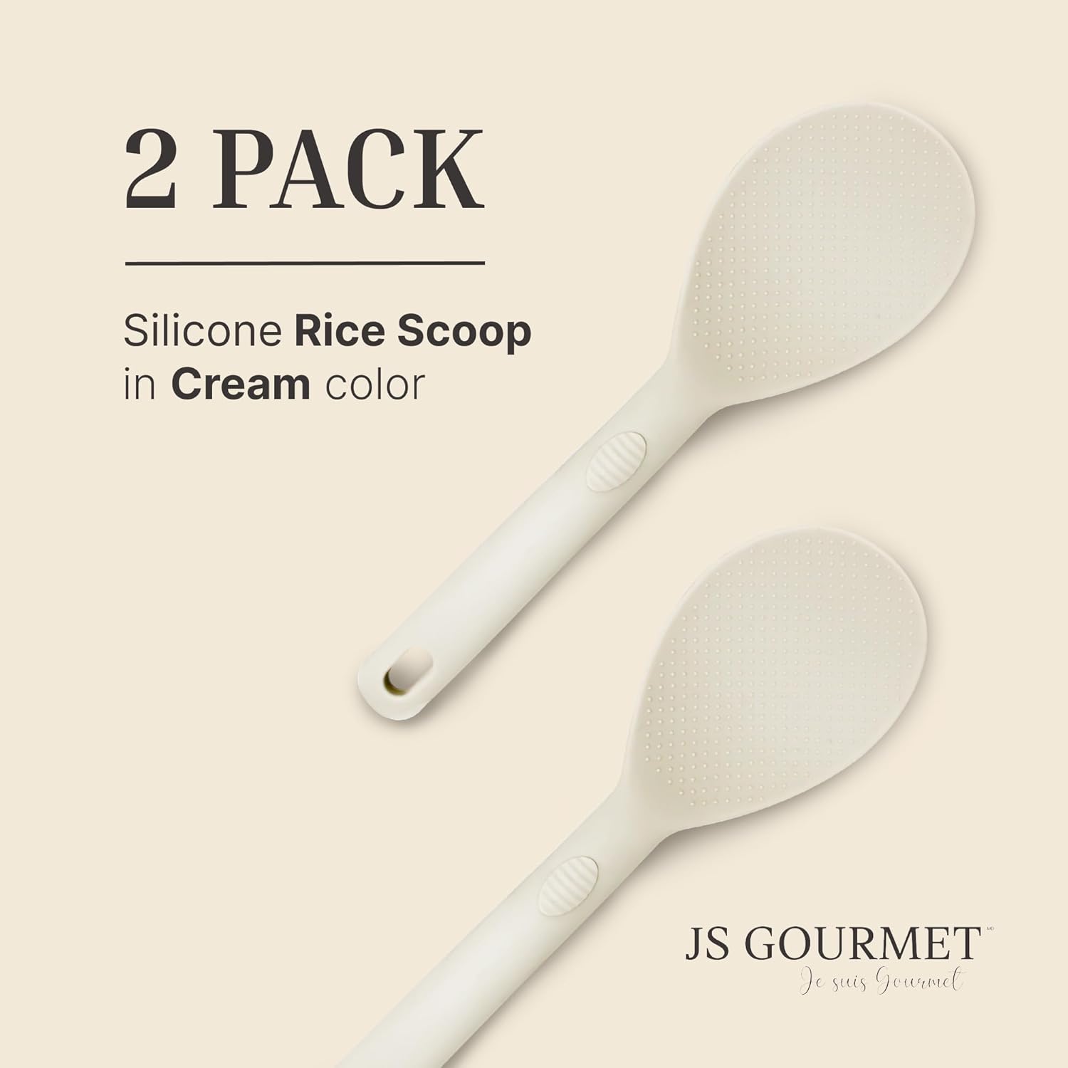 Silicone Rice Paddle Set – 2-Piece Set of Spoon Spatulas for Non-Stick Cookware – Kitchen Tools and Accessories with Comfortable Handles, Heat-Resistant Utensils for Cooking and Baking – Cream