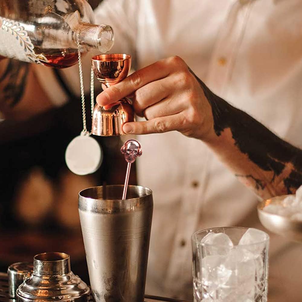 Skull Shape Swizzle Sticks, Reusable Stainless Steel Coffee Beverage Stirrers Cocktail, 5-Pack Drink Stir Sticks for Bar Party Home Office (Rose Gold)