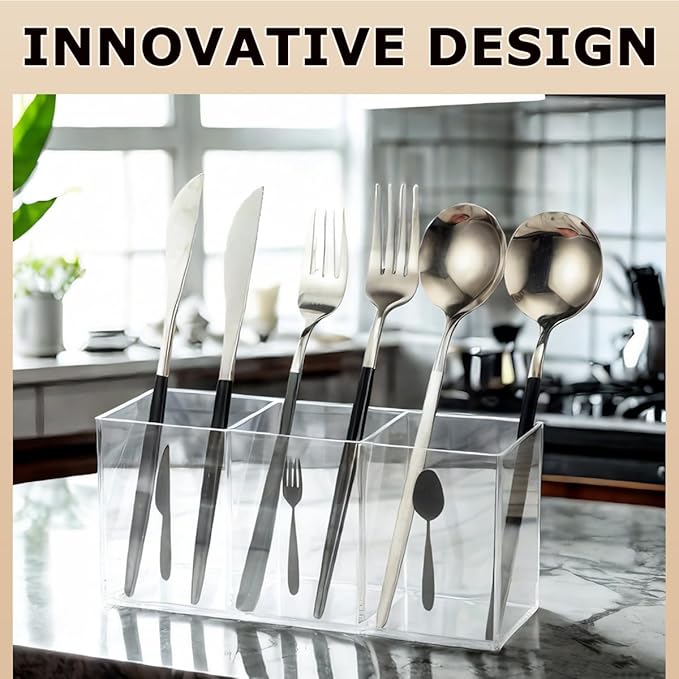 Silverware Organizer Countertop,Acrylic Small Silverware Caddy for Countertop,Knife Fork and Spoon Organizer for Kitchen Storage,Cabinet and Dining Room