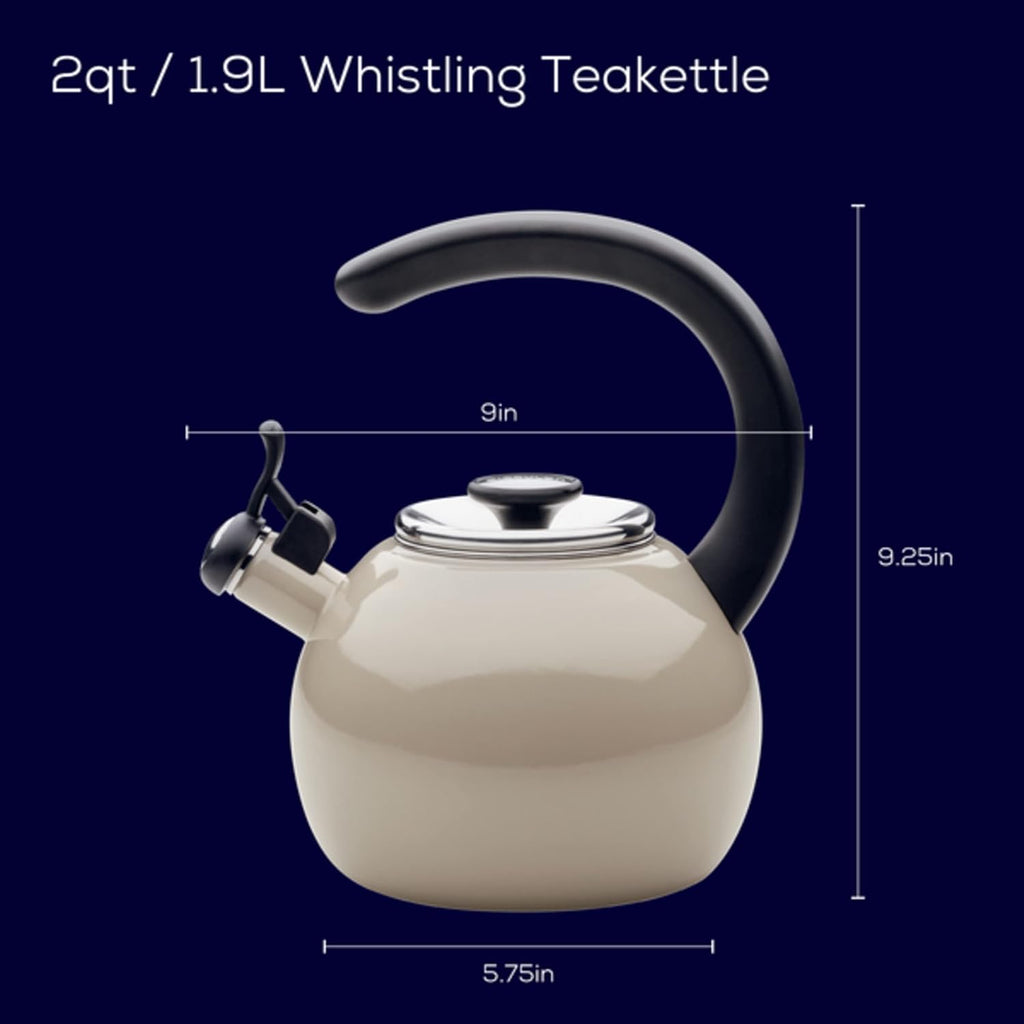 Circulon Enamel on Steel Whistling Teakettle/Teapot With Flip-Up Spout, 2 Quart - Gray