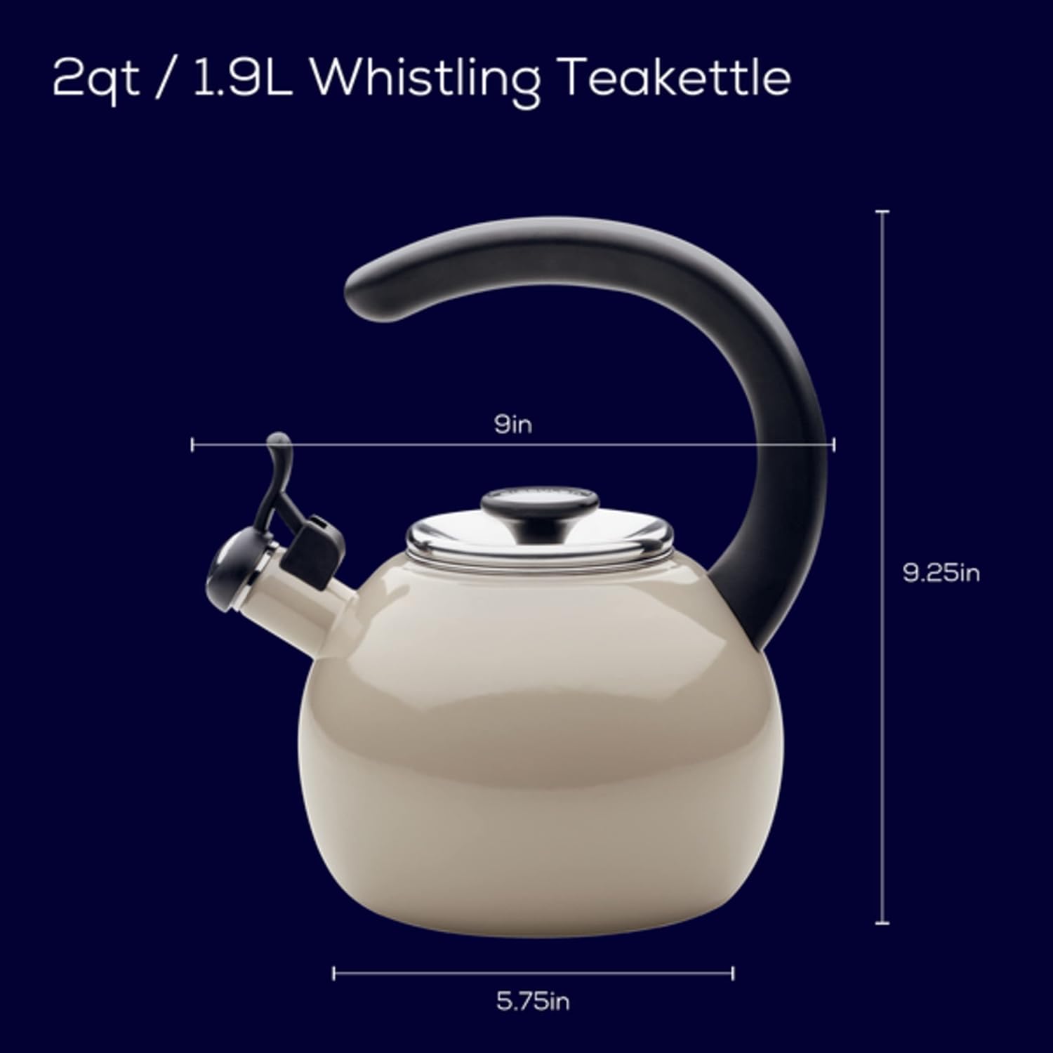 Circulon Enamel on Steel Whistling Teakettle/Teapot With Flip-Up Spout, 2 Quart - Gray