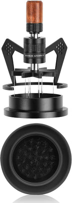 IKAPE Mantis WDT Distribution Tool with Clean Brush, 51mm Espresso Stirrer Distribution Tool for Barista - 8 Needle Espresso Stirrer with Dosing Funnel & Stand, Adjustable Needle Height, Walnut Handle