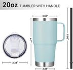 VEGOND 20 oz Tumbler Bulk with Handle Lid and Straw, Stainless Steel Insulated Travel Coffee Mug Set, Spill Proof Double Wall Metal Tumblers Cups, Mint Green 6 Pack