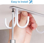 Mug Rack Under Cabinet - Coffee Cup Holder, 12 Mugs Hooks Under Shelf, Display Hanging Cups Drying Hook for Bar Kitchen Utensils White