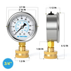 MEANLIN MEASURE 0~200Psi Stainless Steel Frame 3/4" Female 2.5" FACE DIAL Liquid Filled Pressure Gauge WOG Water Oil Air Water Pressure Test Table with Sealing Ring