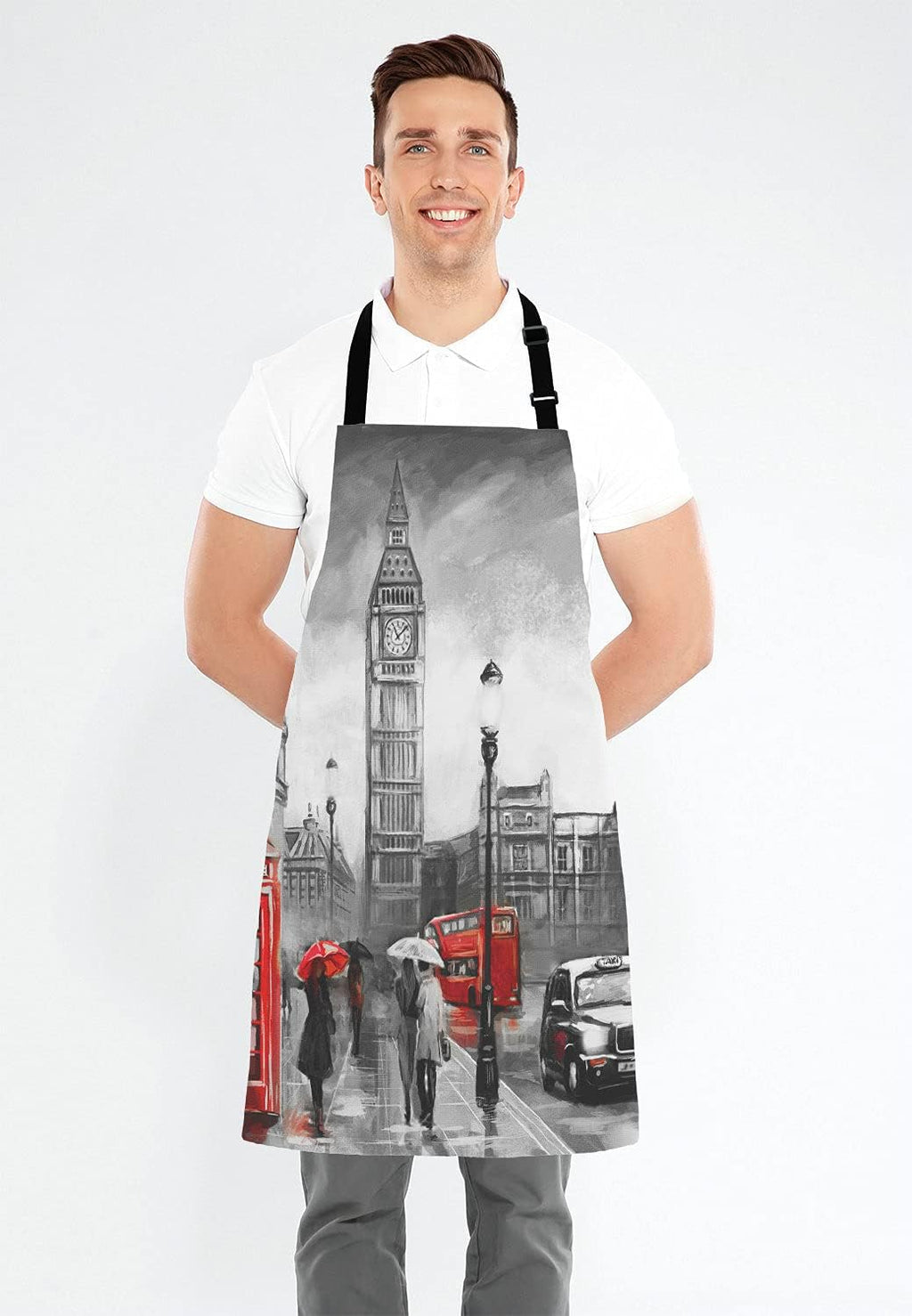 Street view of london Bib Apron with Adjustable Neck for Men Women,Suitable for Home Kitchen Cooking Waitress Chef Grill Bistro Baking BBQ Cobbler Apron