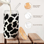 SANDJEST Cow Glass Can, Cow Prints Cup with Lid & Straw, Iced Coffee Aesthetic Cups, Idea Gift for Christmas Birthday Mother Day, Gifts for Women, 16oz