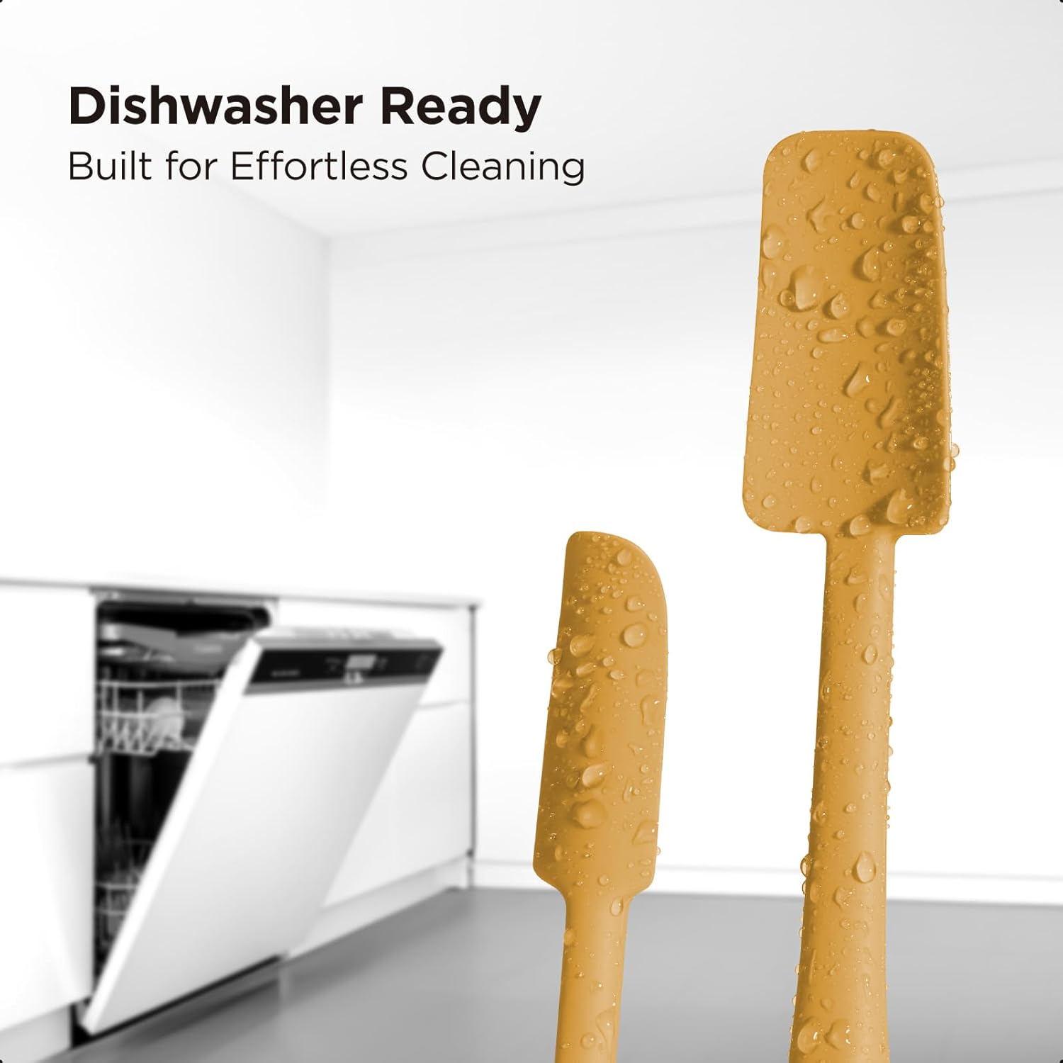 Kitchen Mama WaltzGrip Platinum Silicone Jar and Can Spatula Utensil Set: Heat-Resistant, Nonstick Scraper, Scooping, Perfect for Smoothies, Jam, Cream, Butter, Dishwasher Cooking Gadget (Yellow)