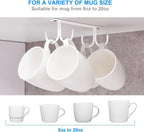 Mug Rack Under Cabinet - Coffee Cup Holder, 12 Mugs Hooks Under Shelf, Display Hanging Cups Drying Hook for Bar Kitchen Utensils White
