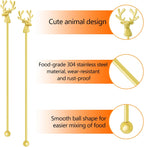 Swizzle Sticks,5 Pcs Stainless Steel Reusable Deer Head Shape Cocktail Stirrer Coffee Beverage Stir Sticks for Cocktail, Whiskey, Hot Cocoa, Creamer (Gold)
