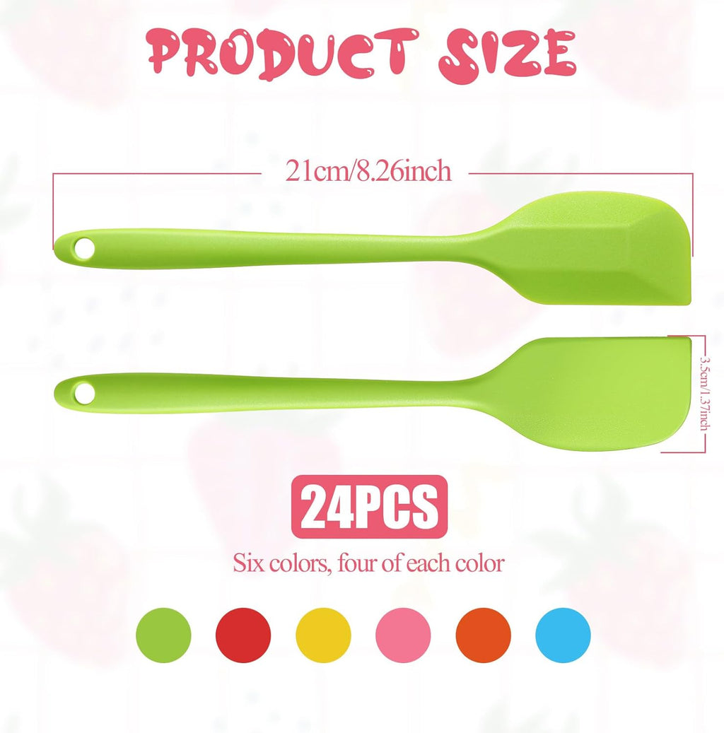 24 Pieces Small Silicone Spatulas, 8.3 inch Heat-Resistant Scrapers Rubber with Stainless Steel Core Baking Mixing Tool Seamless Spatula for Kitchen Cooking Cake Cream (6 Colors)