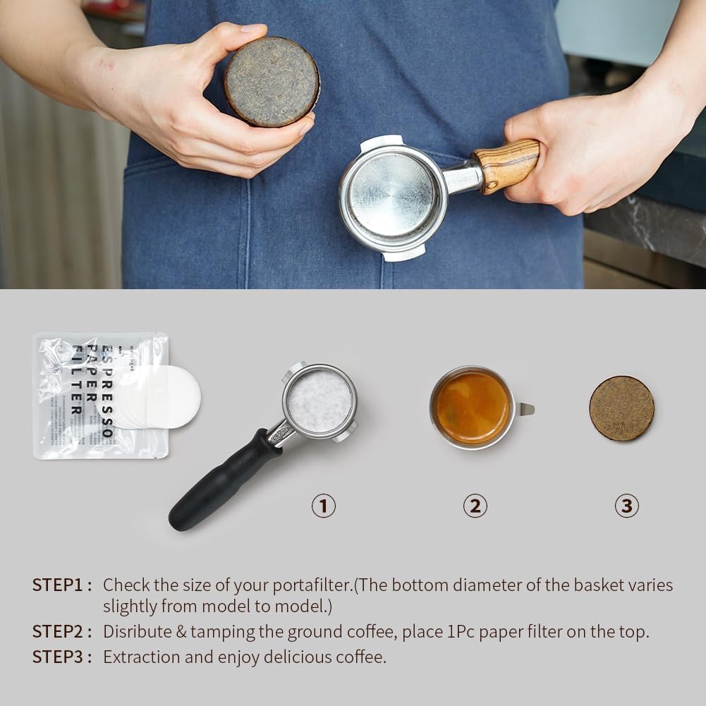 watchget 53mm Espresso Paper Filters - 100 Pcs Unbleached Coffee Filter Papers for Espresso Machine Puck Screen, Compatible with 54mm Portafilter Baskets, Replacement Paper Filters for Barista Tools