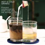 Coasters Set of 6 - Silicone Drink Coasters for Home Decor and Coffee Table Modern Elegant Blue Pattern - Round 4" Housewarming Gifts