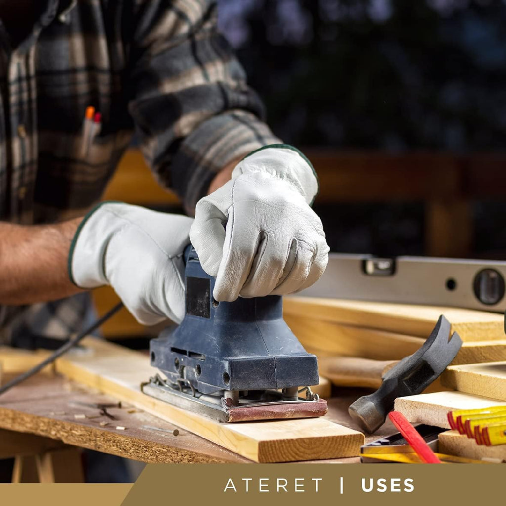 ATERET 24 Pairs X-Large Heavy Duty Durable Cowhide Leather Work Gloves I Driver Gloves for Truck Driving, Warehouse, Gardening, Farming