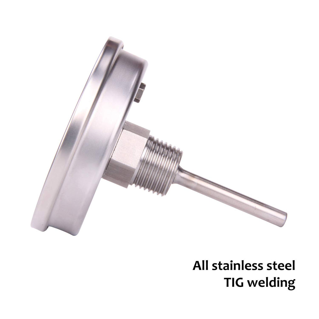 MEASUREMAN Fully Stainless Steel Pot, Kettle, Brewing Bimetal Thermometer, 3" Dial, 2-1/2" Stem, 0-250 deg F/-20-120 deg C, -1% Accuracy, Adjustable, 1/2" NPT Back Mount