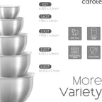 CAROTE Stainless Steel Mixing Bowls with Lids Set,12 Pcs Nesting Bowls Clear Airtight Lids 3 Grater Attachments,Non-Slip Bottoms & Measurement Marks Mixing Bowls,Size 5,3,2,1.5,1QT