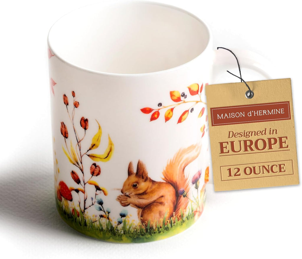 Maison d' Hermine Coffee Mug with Handles Fine Bone China Mugs Pack of One Tea Cups for Hot Beverages Cappuccino Latte Home Restaurant Office Perfect for Gift (Sous-Bois - Option 1, 12 Ounce)
