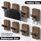 4 PCS Black Walnut Wood Wall Hooks, Adhesive Mounted & Wall Mounted Rustic Decorative Entryway Hooks, Mid Century Modern Natural Wooden Pegs for Hanging Coat Clothes Hat Bag Purse and Towel