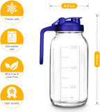 Mason Jar Pitcher, 64 OZ Glass Pitcher with Lid Double Leak-proof with Handle Water Jug Wide Mouth Breast Milk Pitcher Fridge Container for Water, Juice, Iced Coffee, Tea, Juice - Blue