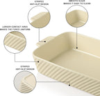 Sweejar Ceramic 13 x 9 Baking Pan, Cake Baking Dish for Brownie, Porcelain Striped Casserole Dishes for Oven with Handle for Lasagna, Family Dinner(Beige)
