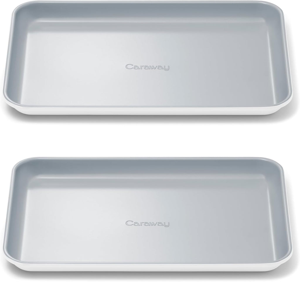 Caraway Nonstick Ceramic Small Baking Sheet Duo (9x13”) – Non-Toxic, PTFE & PFOA Free – Oven Safe – Aluminized Steel Core – Mini Sheet Pan for Baking, Roasting & More - White