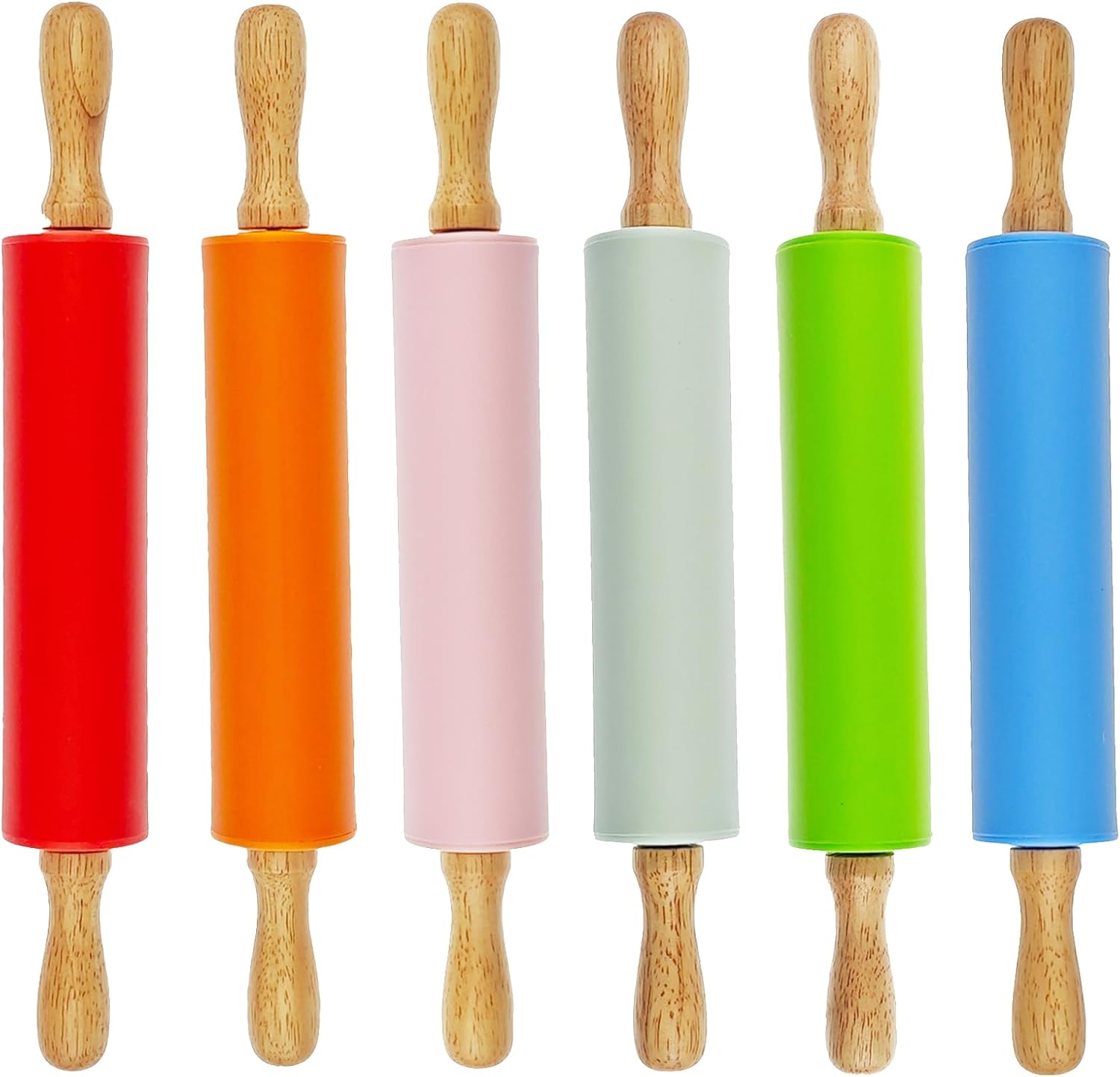 6 Pack Small Rolling Pin for Kids, Kids Rolling Pin for Home Kitchen (6 colors) (12 Inch)