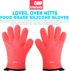 Kitchen Oven Gloves - Dual-Layer Heat Resistant Grilling Gloves, Silicone Oven Mitts with 5 Fingers, Waterproof Non-Slip Pot Holder for Barbecue, Cooking, Baking (XL-XXXL, Red)