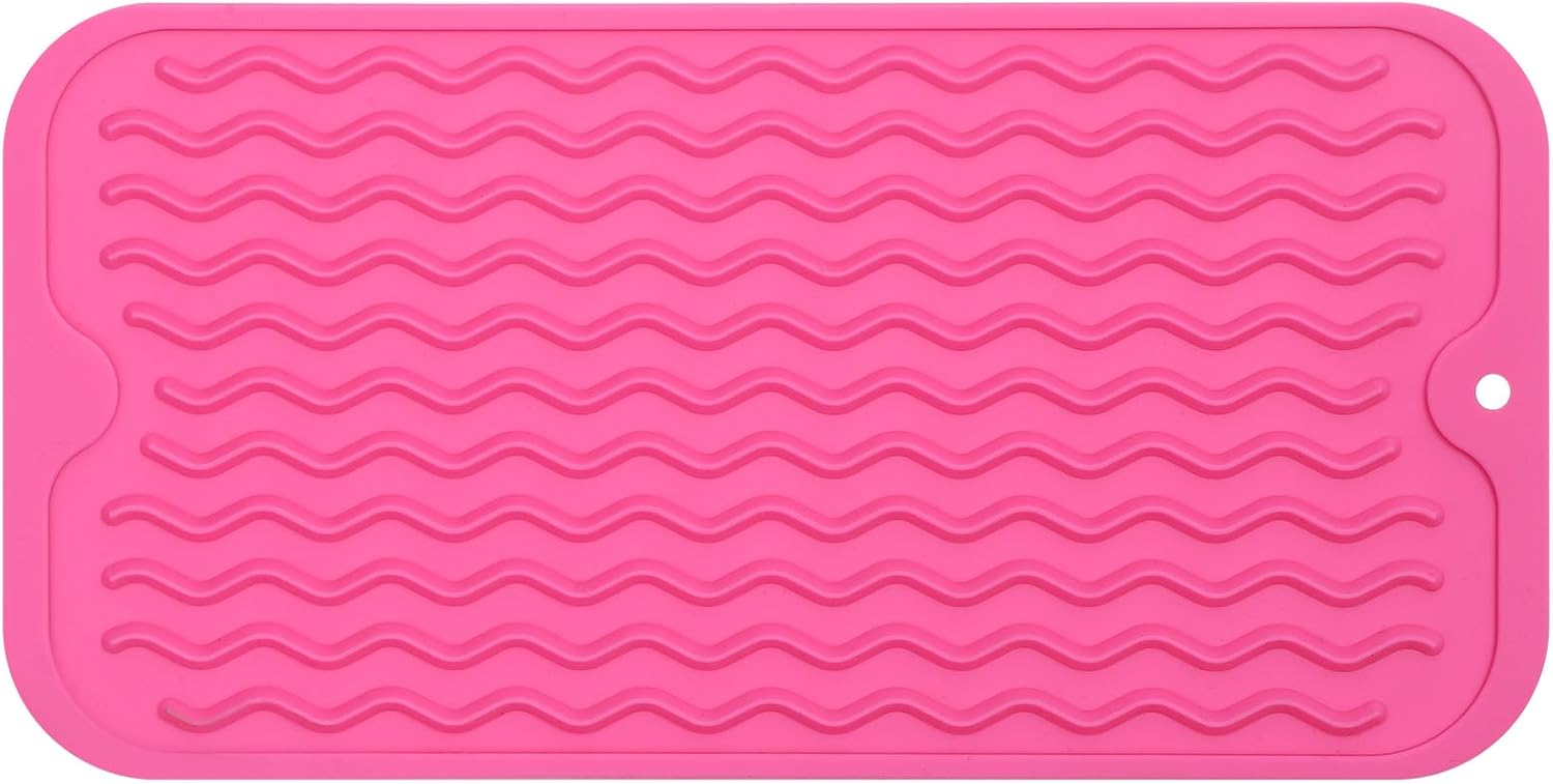 Silicone Dish Drying Mat for Multiple Usage,Easy clean,Eco-friendly,Heat-resistant Silicone Mat for Kitchen Counter or Sink,Refrigerator or Drawer Liner Rose S 12 inches x 6 inches