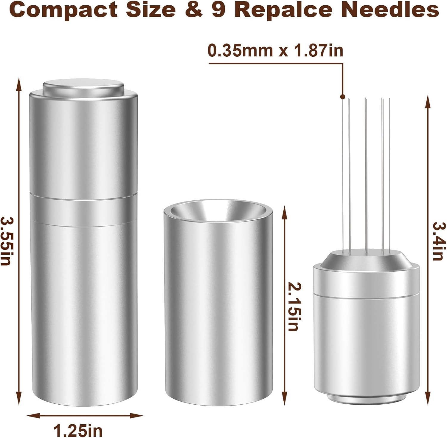 WDT Espresso Distribution Tools Espresso Stirrer Tool WDT Coffee Distributor for Barista Espresso Machine Accessories 9*0.35mm Espresso Grounds Stirrer with Extra 9 Replaceable Needles,Silver