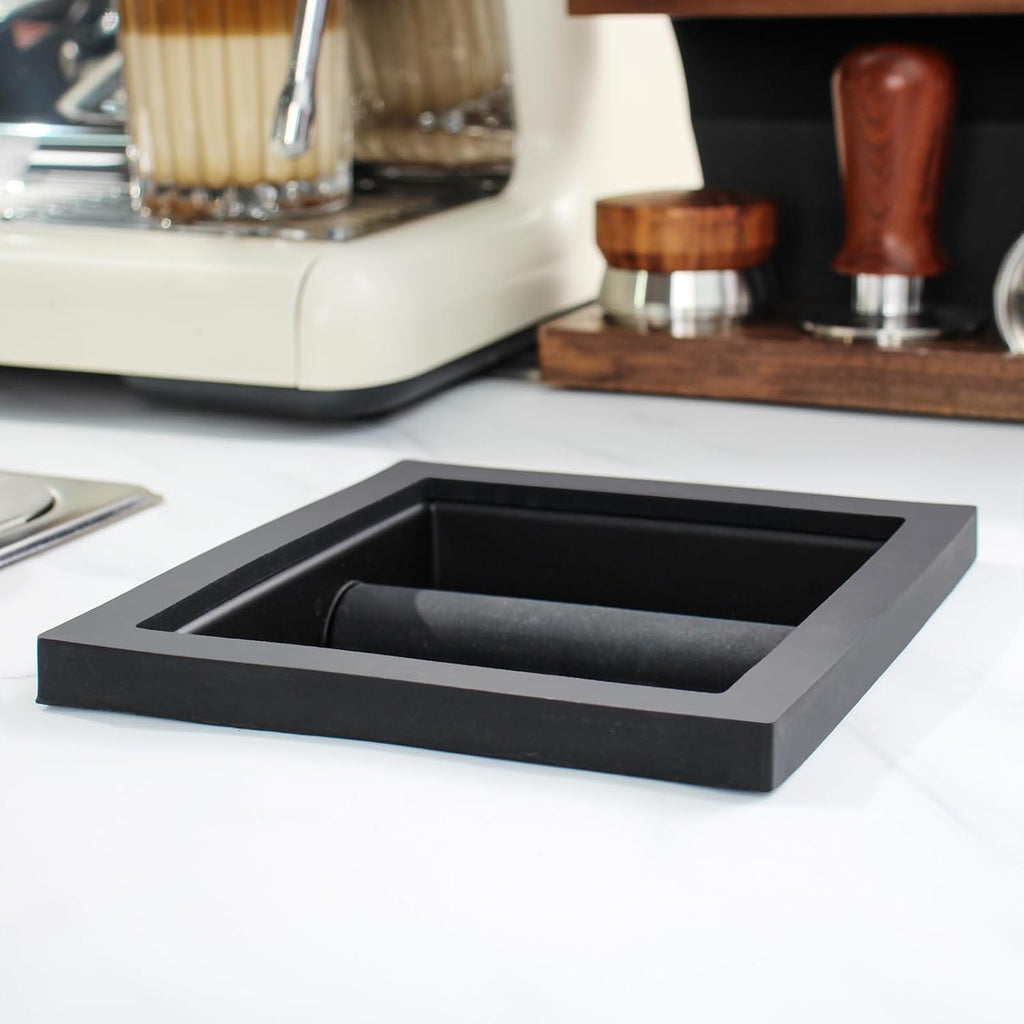 Espresso Coffee Ground Knock Box Chute, Built-in Desktop Waste Bucket, Stainless Steel Bottomless Knocking Residue Box (Trapezoid)