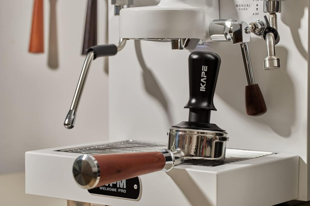 IKAPE 39.25mm Espresso Tamper, Black Premium Barista Coffee Tamper with Calibrated Spring Loaded, 100% Flat Stainless Steel Base Tamper for Espresso Machine