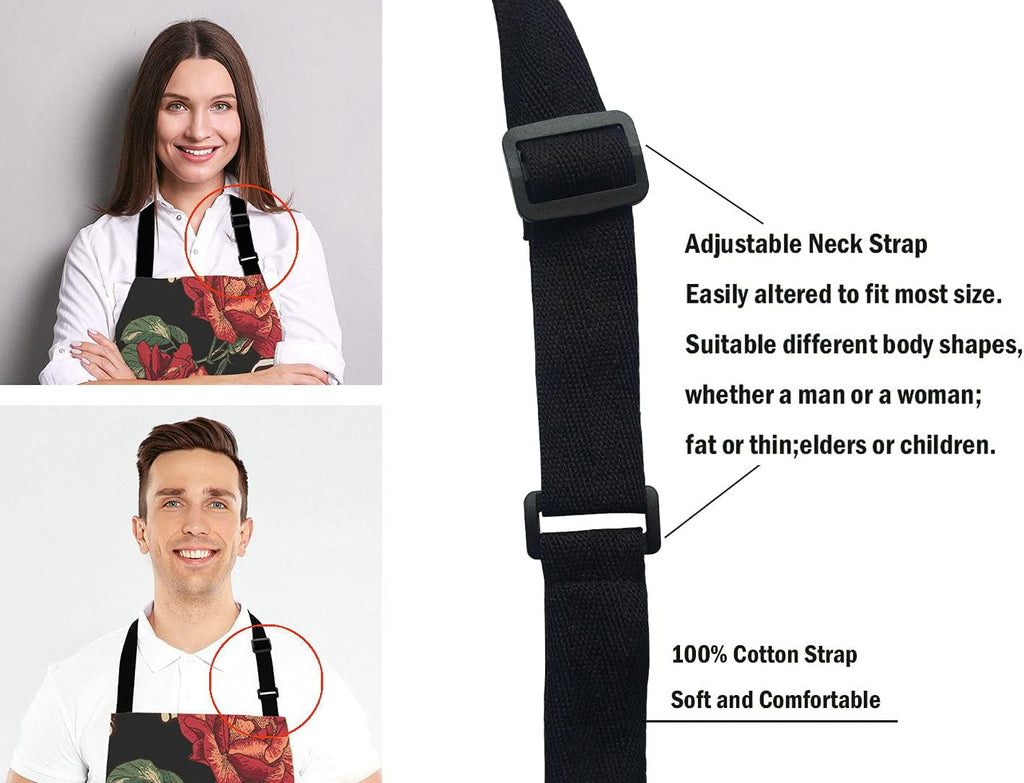 Skull Apron for Women and Men, Flowers Skull Adjustable Kitchen Chef Apron for Cooking Baking - Cute Birthday, Anniversary, Mother's Day Apron Presents for Mom Wife Girlfriend Aunt Grandma
