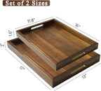 2 Pack Acacia Wood Serving Trays with Handles, 2 Sizes 17x13 & 16x12 inch Portable Ottoman Trays, Rectangular Wooden Tray Set for Food, Home Decor, Coffee Table, Living Room, Kitchen, 17"+16"