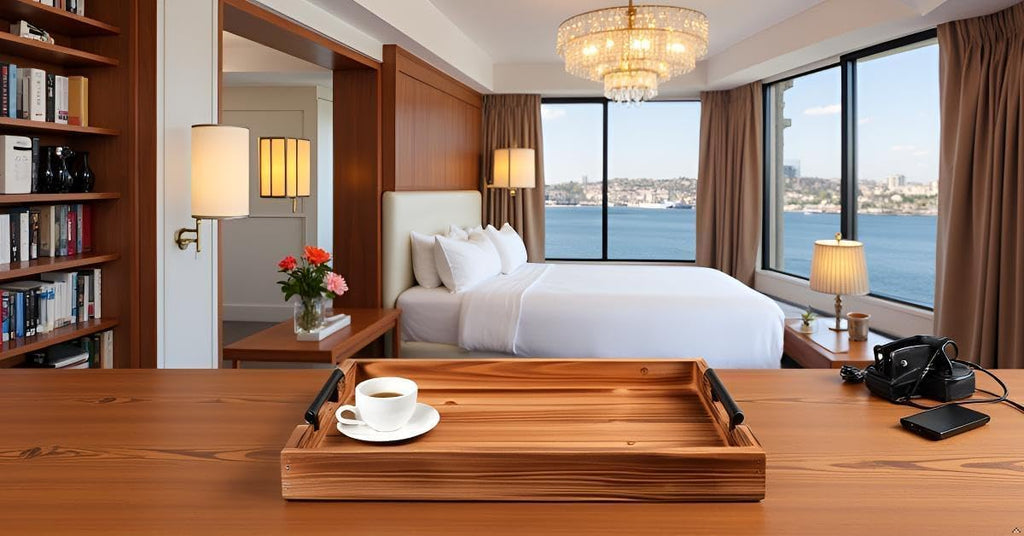 Coffee Table Tray Decorative Nested Vintage Wood Serving Tray Set for Eating, Breakfast, Party, Kitchen, Ottoman,Tea Coffee Table Large Ottoman Trays (Wood, 2pc)